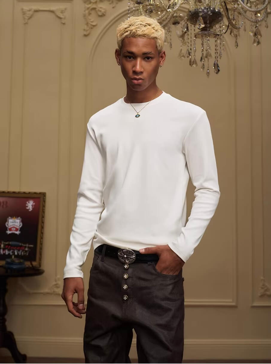 YADcrew Neck Logo Print Stretch Long Sleeve Tee | Face 3 Face