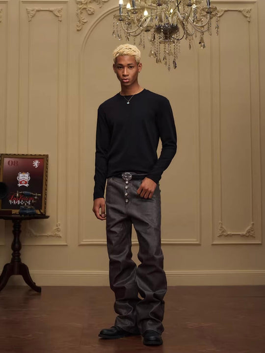 YADcrew Neck Logo Print Stretch Long Sleeve Tee | Face 3 Face