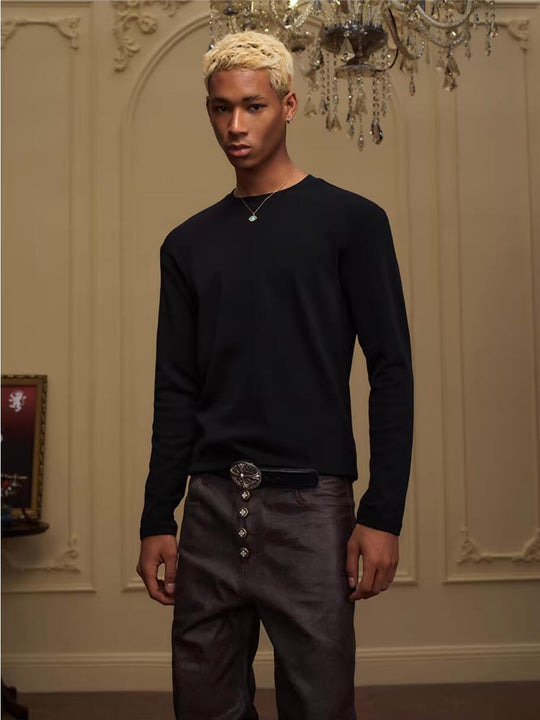 YADcrew Neck Logo Print Stretch Long Sleeve Tee | Face 3 Face