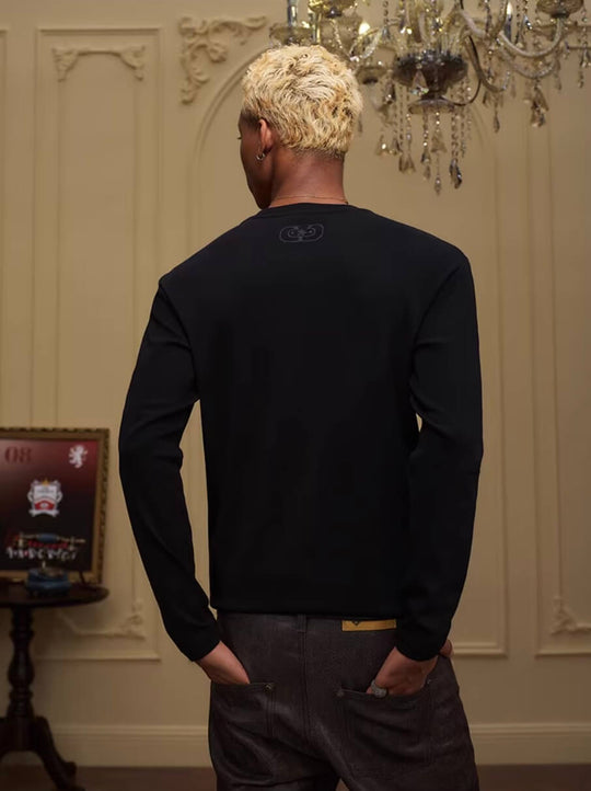 YADcrew Neck Logo Print Stretch Long Sleeve Tee | Face 3 Face