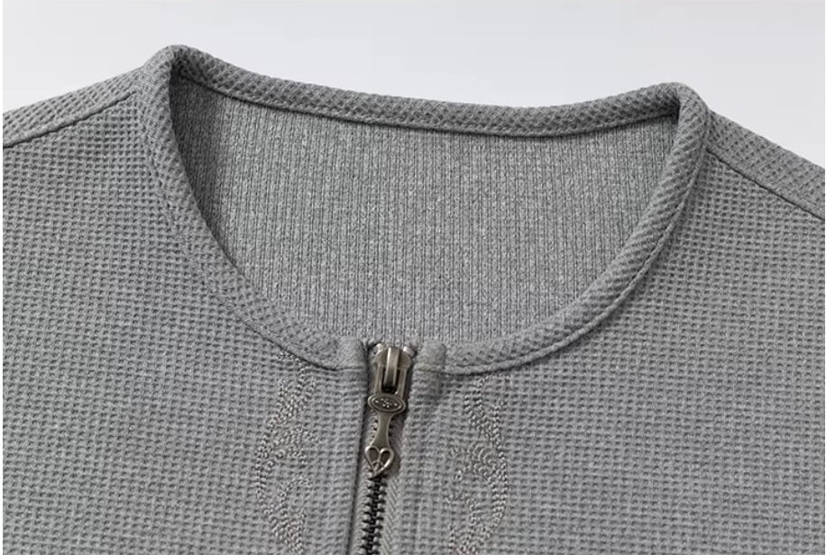 YADcrew Baroque Embroidered Half Zip Waffle Thermal Long Sleeve Tee | Face 3 Face