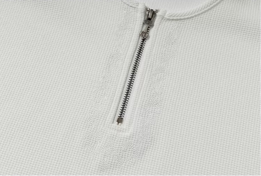 YADcrew Baroque Embroidered Half Zip Waffle Thermal Long Sleeve Tee | Face 3 Face