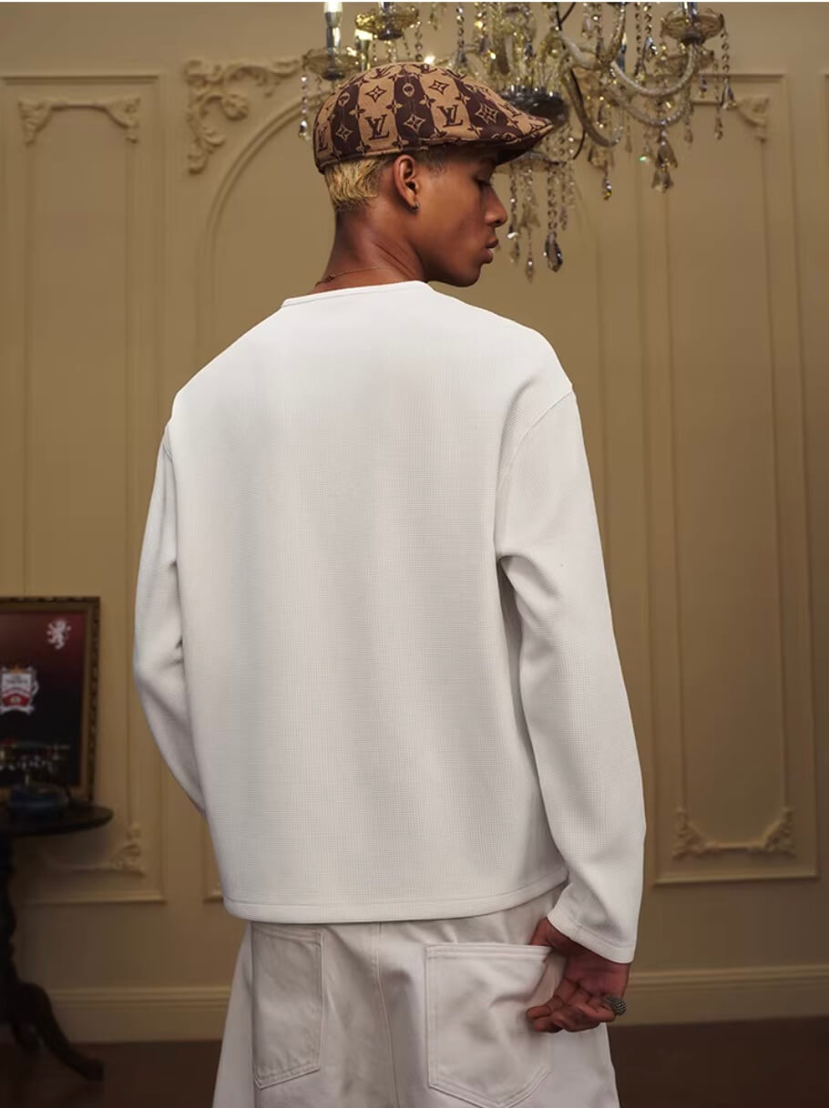 YADcrew Baroque Embroidered Half Zip Waffle Thermal Long Sleeve Tee | Face 3 Face