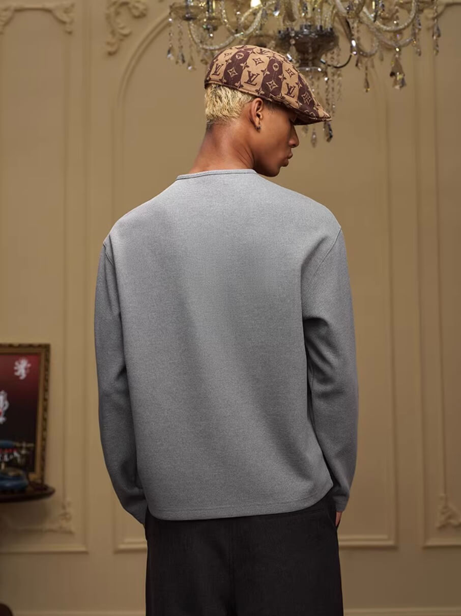 YADcrew Baroque Embroidered Half Zip Waffle Thermal Long Sleeve Tee | Face 3 Face