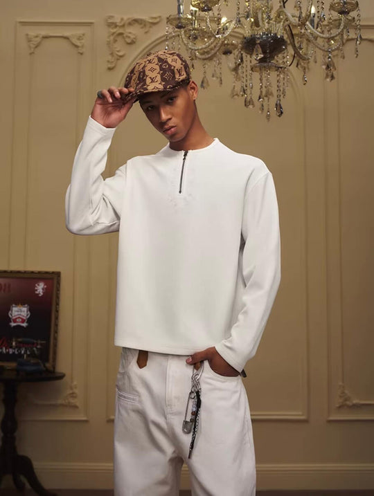 YADcrew Baroque Embroidered Half Zip Waffle Thermal Long Sleeve Tee | Face 3 Face