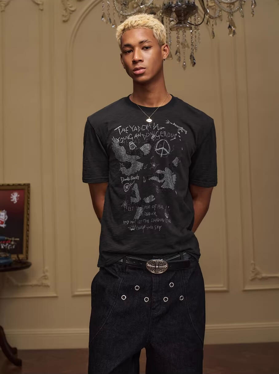 YADcrew Vintage Rhinestone Camo Dove Tee | Face 3 Face