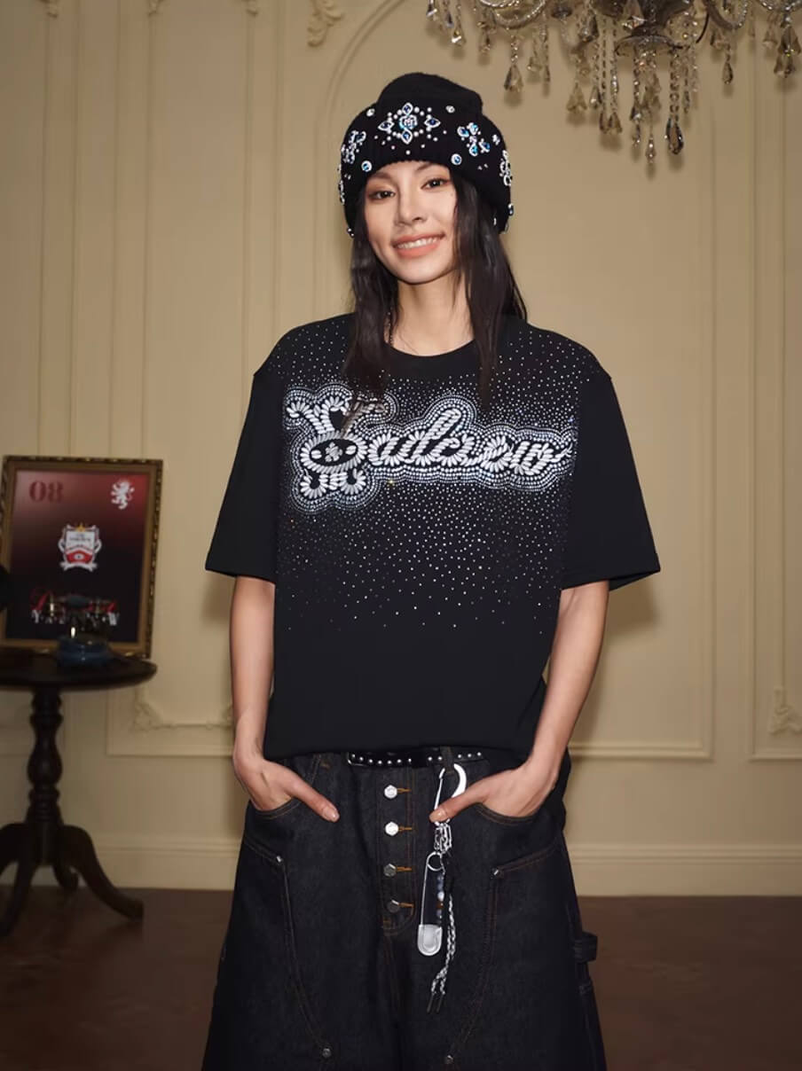 YADcrew Galaxy Rhinestone 3D Logo Embroidered Tee | Face 3 Face
