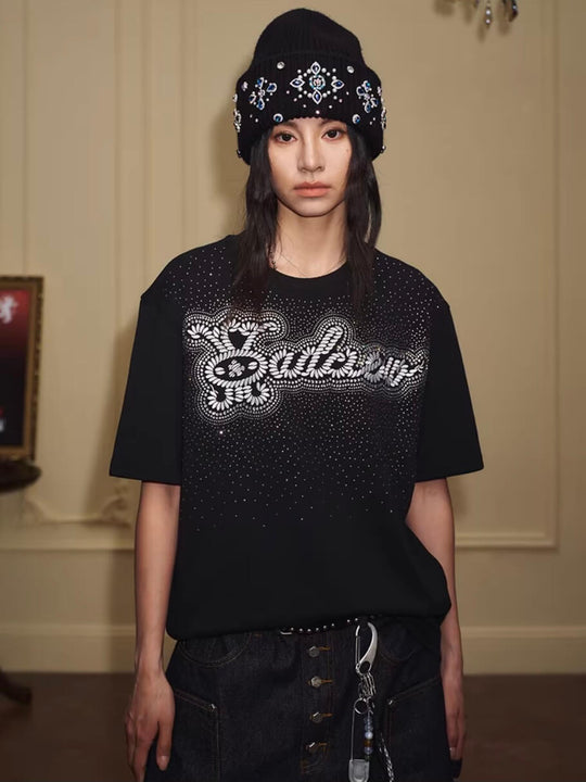 YADcrew Galaxy Rhinestone 3D Logo Embroidered Tee | Face 3 Face