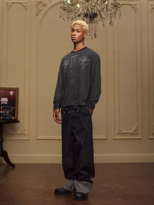 YADcrew Silver Eyelet Contrast Cuff Baggy Jeans | Face 3 Face