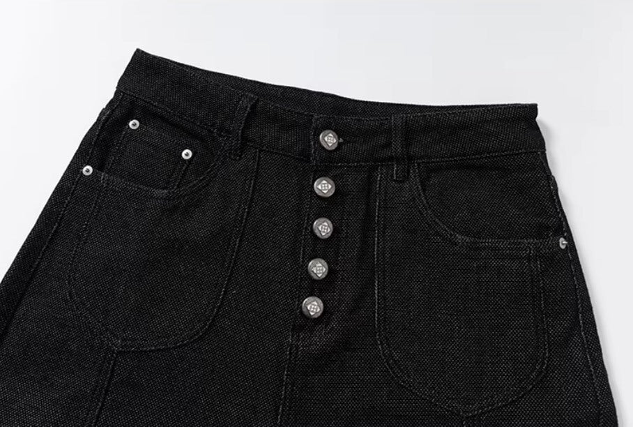 YADcrew Five Button Black Denim Baggy Jeans | Face 3 Face