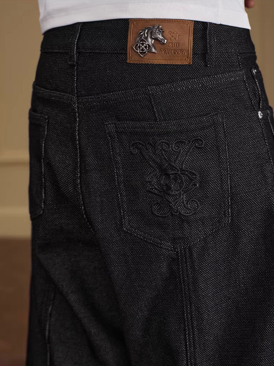 YADcrew Five Button Black Denim Baggy Jeans | Face 3 Face