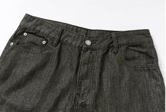 YADcrew Olive Green Metallic Thread Jeans | Face 3 Face