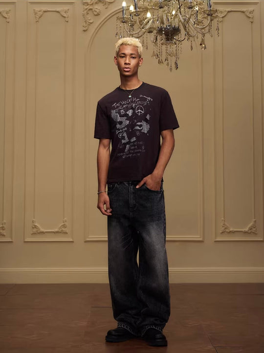 YADcrew Vintage Whiskered Washed Flared Jeans | Face 3 Face