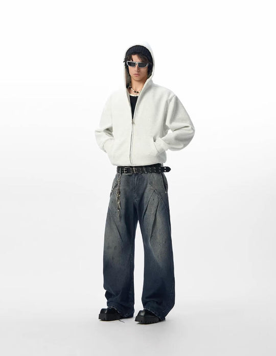 JHYQ 3D Pleated Distressed Washed Baggy Jeans | Face 3 Face