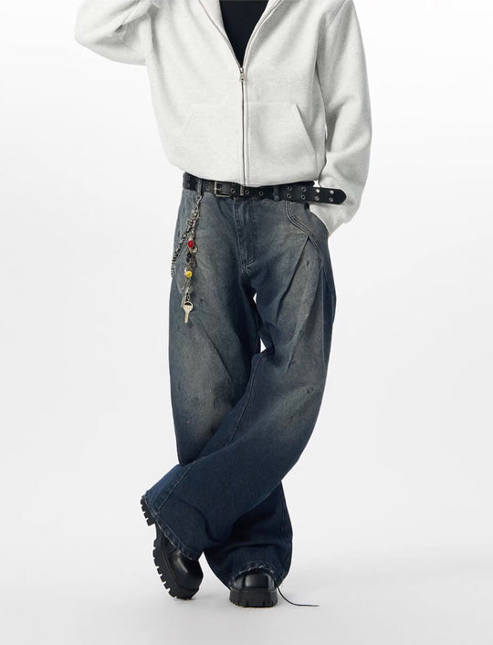 JHYQ 3D Pleated Distressed Washed Baggy Jeans | Face 3 Face