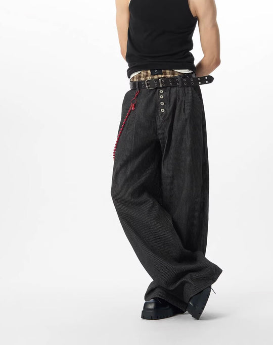 JHYQ Black Pinstripe Button Detail Wide Leg Suit Pants | Face 3 Face