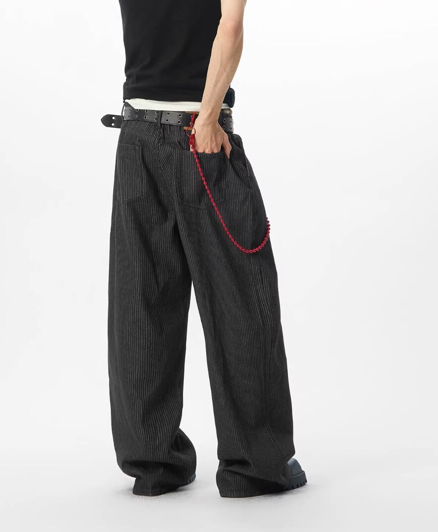 JHYQ Black Pinstripe Button Detail Wide Leg Suit Pants | Face 3 Face