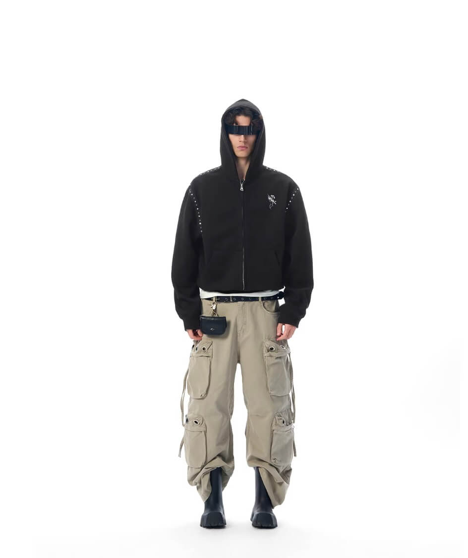 JHYQ Eyelet Detail 3D Multi Pocket Baggy Cargo Pants | Face 3 Face