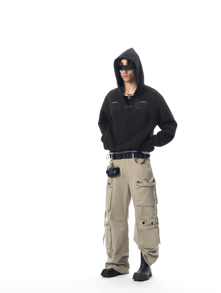 JHYQ Eyelet Detail 3D Multi Pocket Baggy Cargo Pants | Face 3 Face