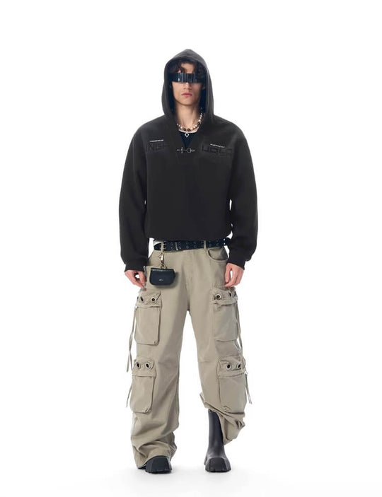 JHYQ Eyelet Detail 3D Multi Pocket Baggy Cargo Pants | Face 3 Face