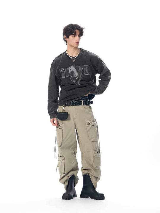 JHYQ Eyelet Detail 3D Multi Pocket Baggy Cargo Pants | Face 3 Face
