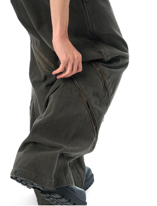 JHYQ Diagonal Zipper Detail Contrast Stripe Baggy Pants | Face 3 Face