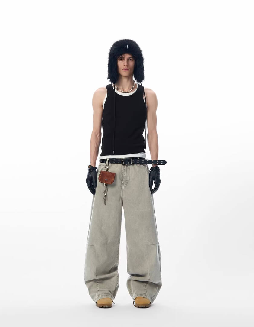 JHYQ Washed 3D Constructed Baggy Jeans | Face 3 Face