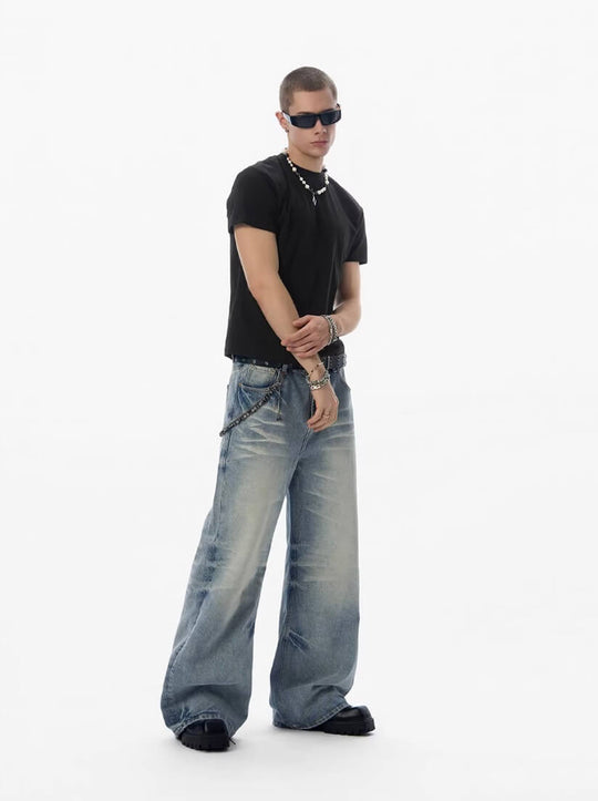 JHYQ Light Blue Whiskered Washed Loose Fit Jeans | Face 3 Face