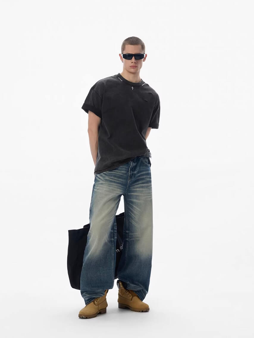JHYQ Blue Vintage Wash Loose Fit Jeans | Face 3 Face