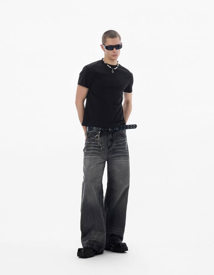 JHYQ Black Vintage Wash Wide Leg Jeans | Face 3 Face