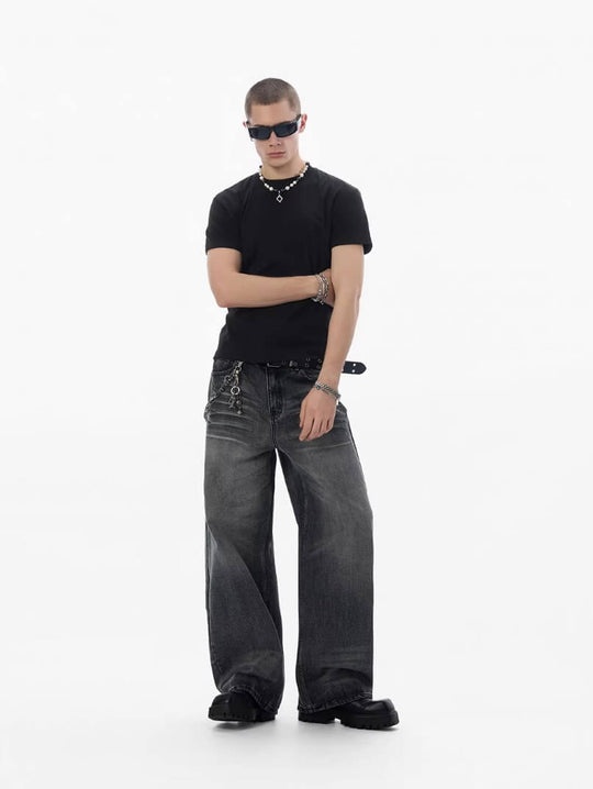 JHYQ Black Vintage Wash Wide Leg Jeans | Face 3 Face