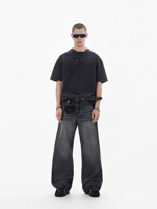JHYQ Black Vintage Wash Wide Leg Jeans | Face 3 Face