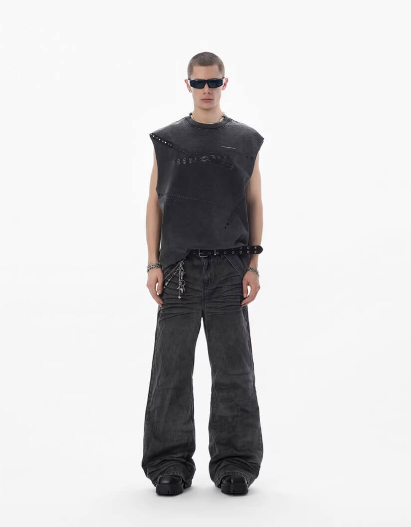 JHYQ Black Heavy Vintage Wash Loose Fit Jeans | Face 3 Face