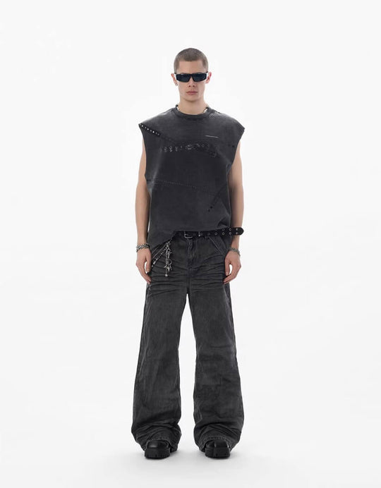 JHYQ Black Heavy Vintage Wash Loose Fit Jeans | Face 3 Face