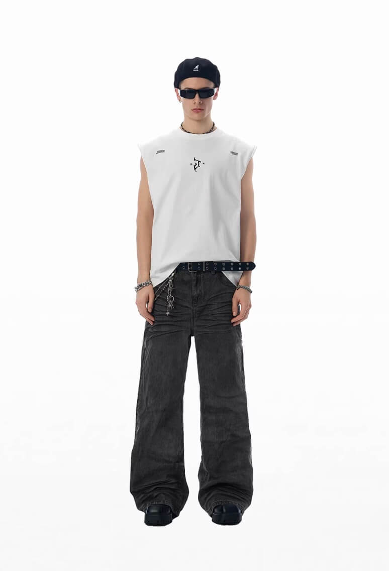 JHYQ Black Heavy Vintage Wash Loose Fit Jeans | Face 3 Face