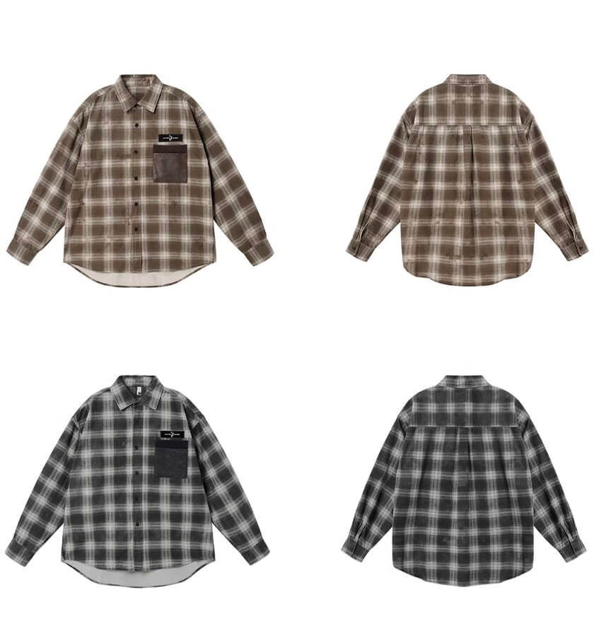 JHYQ Plaid Patch Pocket Long Sleeve Shirt | Face 3 Face