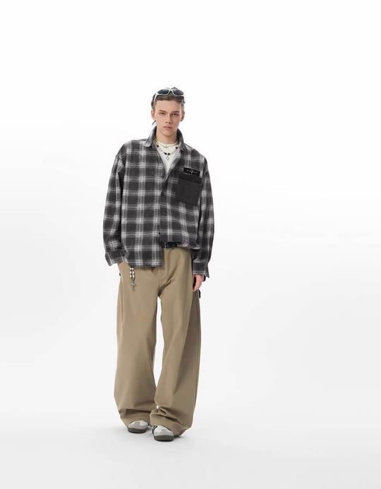 JHYQ Plaid Patch Pocket Long Sleeve Shirt | Face 3 Face