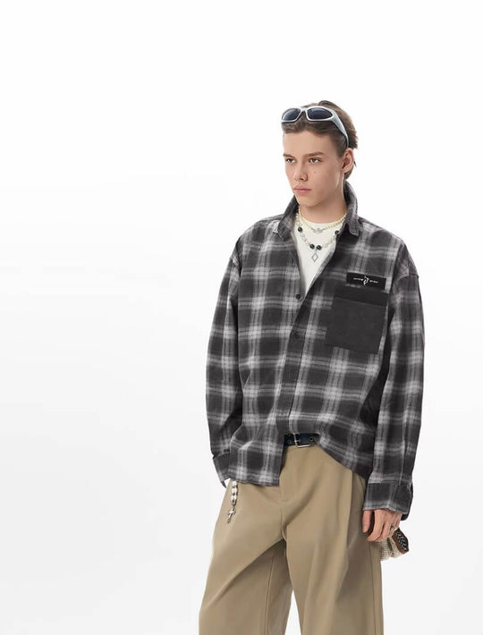 JHYQ Plaid Patch Pocket Long Sleeve Shirt | Face 3 Face