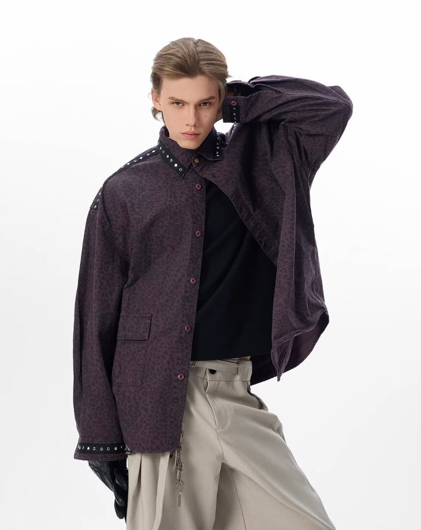 JHYQ Leopard Print Metal Studded Shirt Jacket | Face 3 Face