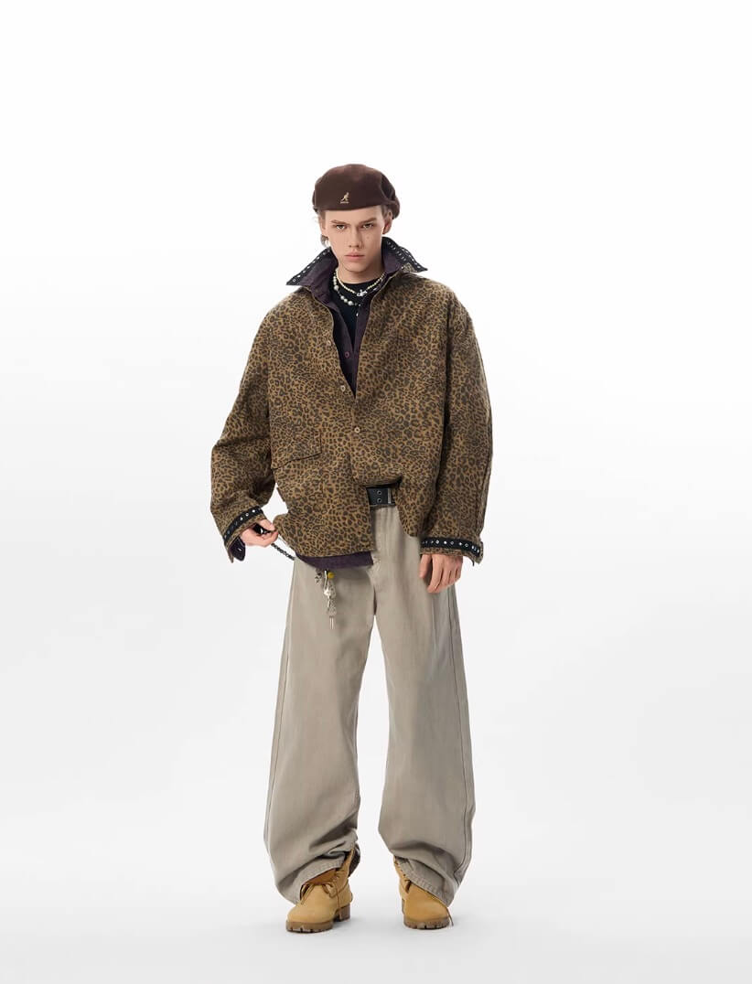 JHYQ Leopard Print Metal Studded Shirt Jacket | Face 3 Face