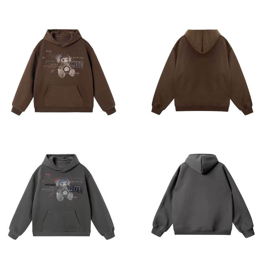 JHYQ Vintage Bear Print Bead Studded Hoodie | Face 3 Face