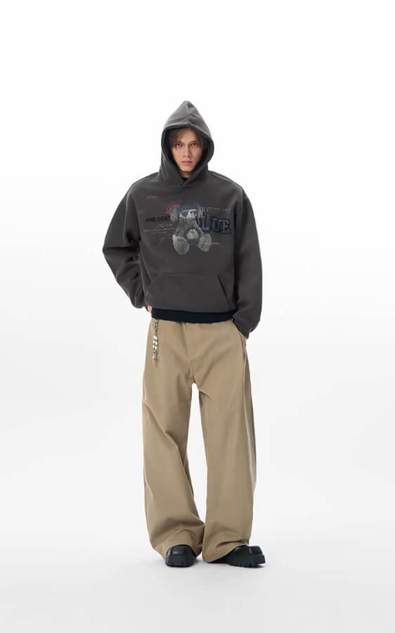 JHYQ Vintage Bear Print Bead Studded Hoodie | Face 3 Face