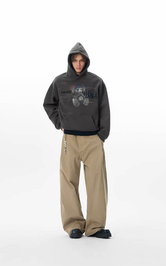 JHYQ Vintage Bear Print Bead Studded Hoodie | Face 3 Face