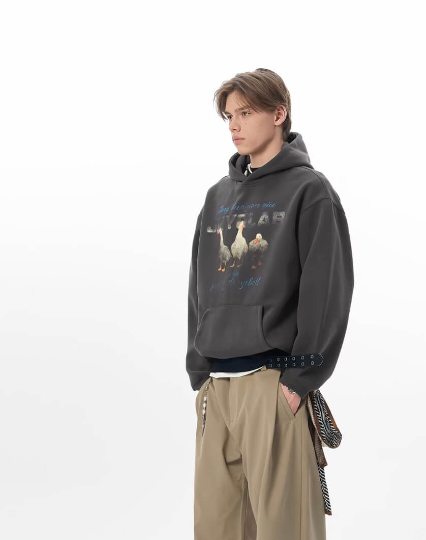 JHYQ Vintage Lucky Duck Print Hoodie | Face 3 Face