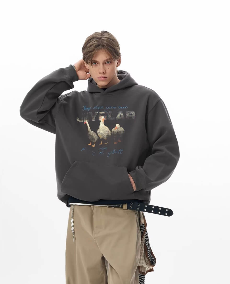 JHYQ Vintage Lucky Duck Print Hoodie | Face 3 Face