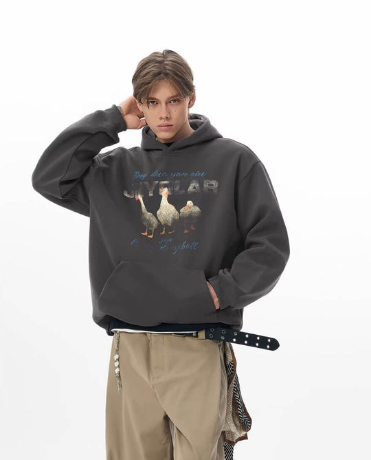 JHYQ Vintage Lucky Duck Print Hoodie | Face 3 Face