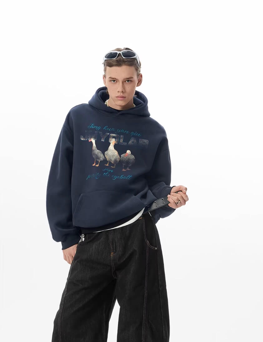 JHYQ Vintage Lucky Duck Print Hoodie | Face 3 Face