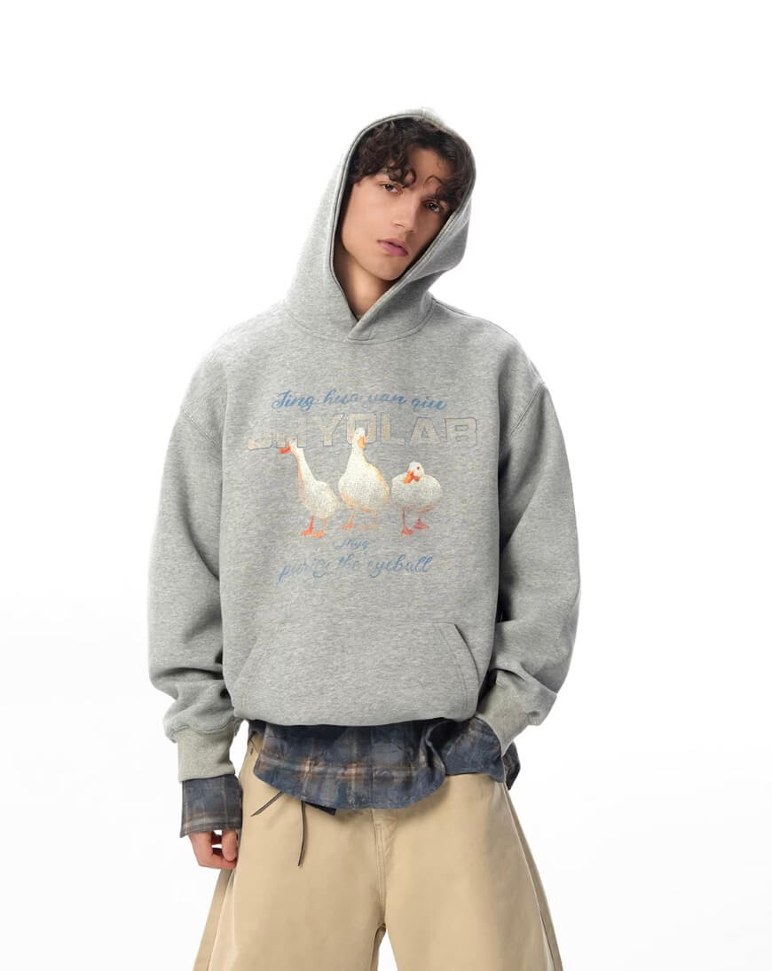 JHYQ Vintage Lucky Duck Print Hoodie | Face 3 Face