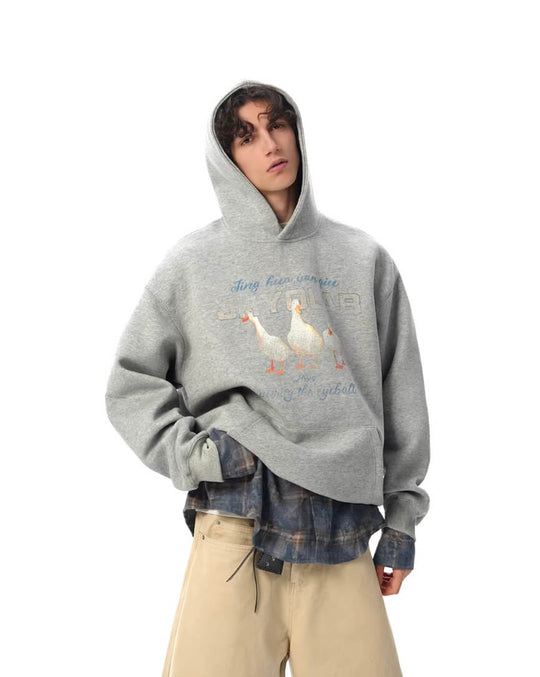 JHYQ Vintage Lucky Duck Print Hoodie | Face 3 Face