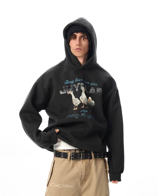 JHYQ Vintage Lucky Duck Print Hoodie | Face 3 Face